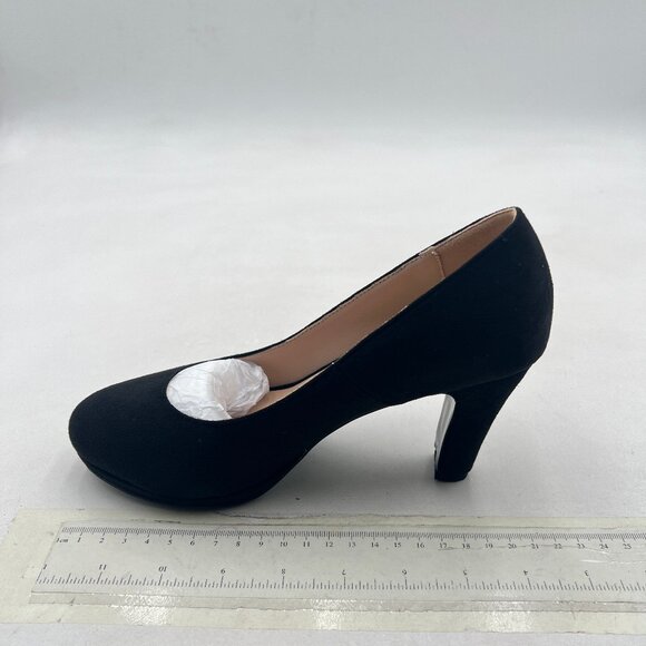miss left Black Suede Low Platform Chunky High Heel Slip On Round Toe Pump - Picture 2 of 8